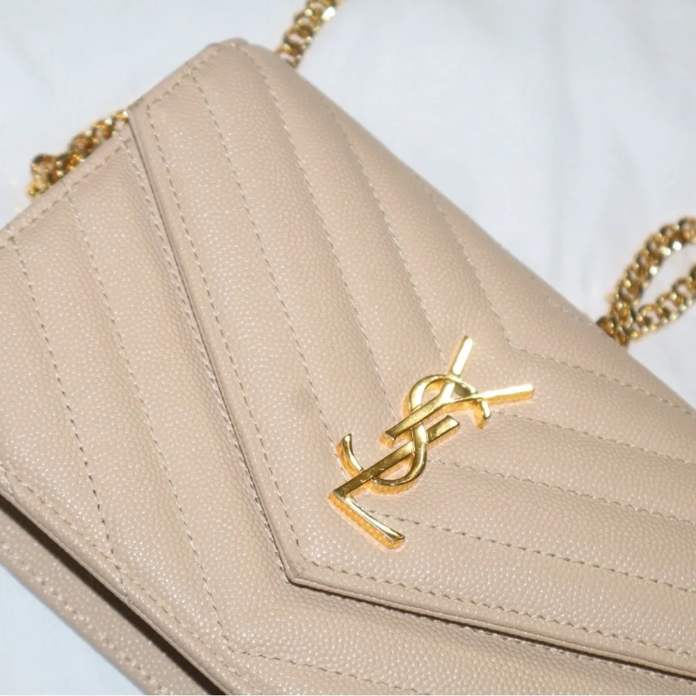 Saint Laurent Cream Quilted Crossbody Bag with Gold Chain - Picture 2 of 6